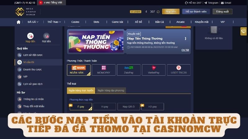 Casinomcw - Trang Web Xem Trực Tiếp Đá Gà Thomo Đỉnh Cao Tại Việt Nam 8 Các bước nạp tiền vào tài khoản trực tiếp đá gà thomo tại casinomcw