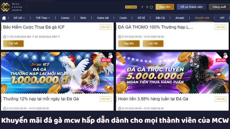 Đá Gà MCW - Lựa Chọn Hàng Đầu Cho Cá Cược Đá Gà 8 Khuyến mãi đá gà mcw hấp dẫn dành cho mọi thành viên của MCW